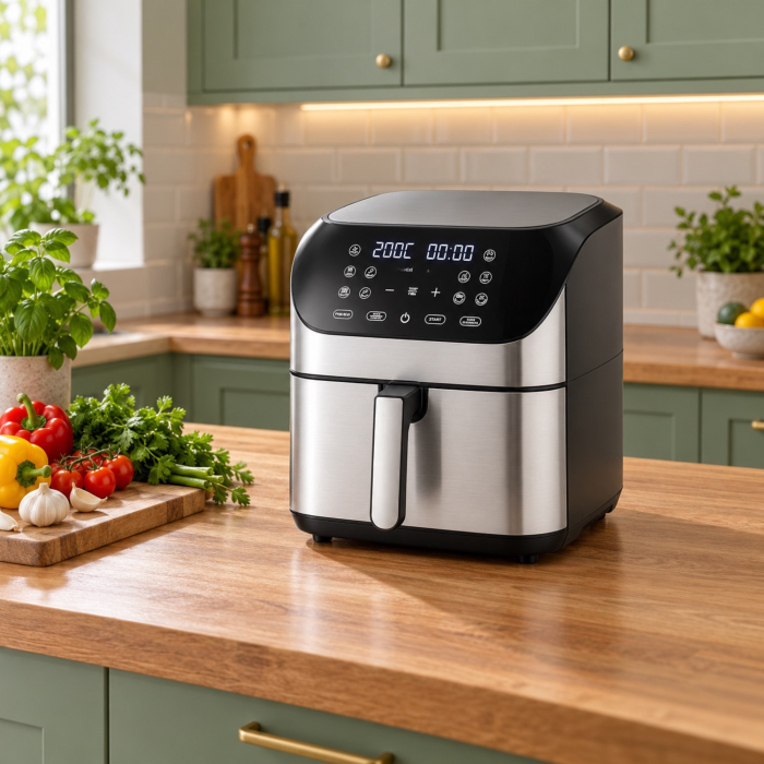 Friteuza cu aer cald VarioShop®, 8L, 10 programe automate, 1800W, gatire fara ulei pentru preparate crocante, panou digital tactil, 80-200°C, negru-argintiu [6]