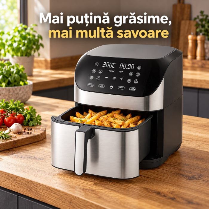 Friteuza cu aer cald VarioShop®, 8L, 10 programe automate, 1800W, gatire fara ulei pentru preparate crocante, panou digital tactil, 80-200°C, negru-argintiu [5]