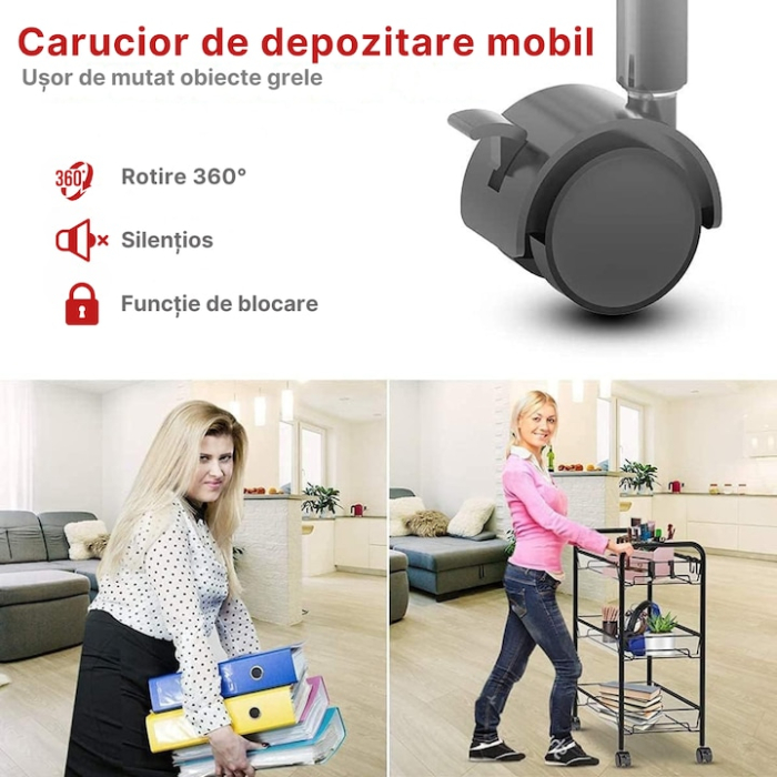 Raft mobila cu 3 etajere VarioShop®, pentru bucatarie, baie, living, usor de Montat, pentru spatii inguste, Material ABS/Otel Inoxidabil, Metal, 64 x 44 x 27 cm, Negru [3]