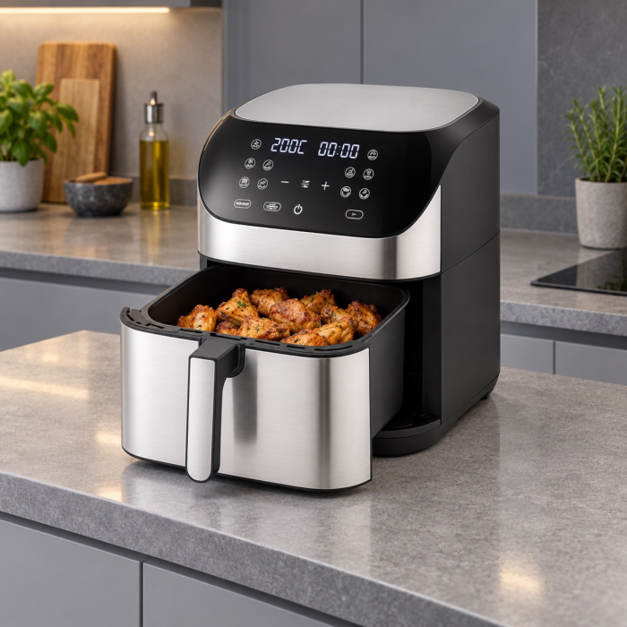Friteuza cu aer cald VarioShop®, 8L, 10 programe automate, 1800W, gatire fara ulei pentru preparate crocante, panou digital tactil, 80-200°C, negru-argintiu [9]