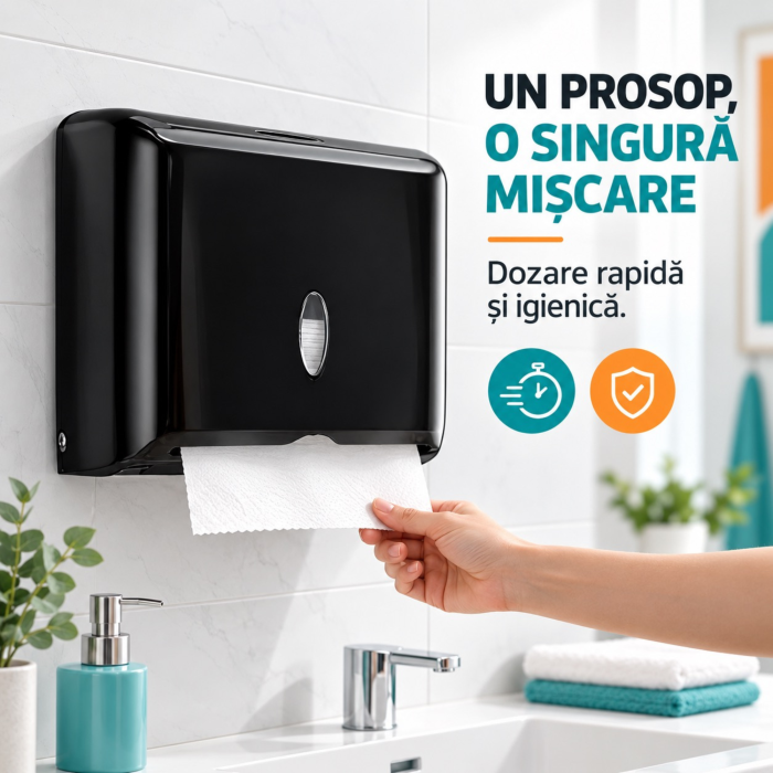 Dispenser hartie VarioShop®, pentru prosoape pliate, montare pe perete, fereastra de vizualizare, kit montaj si elemente autoadezive incluse, negru [6]