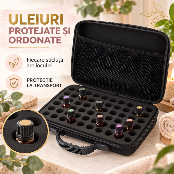 Geanta organizatoare VarioShop®, pentru oja si uleiuri esentiale, 60 compartimente, inchidere fermoar dublu, maner de transport, rezistenta la apa, negru [7]