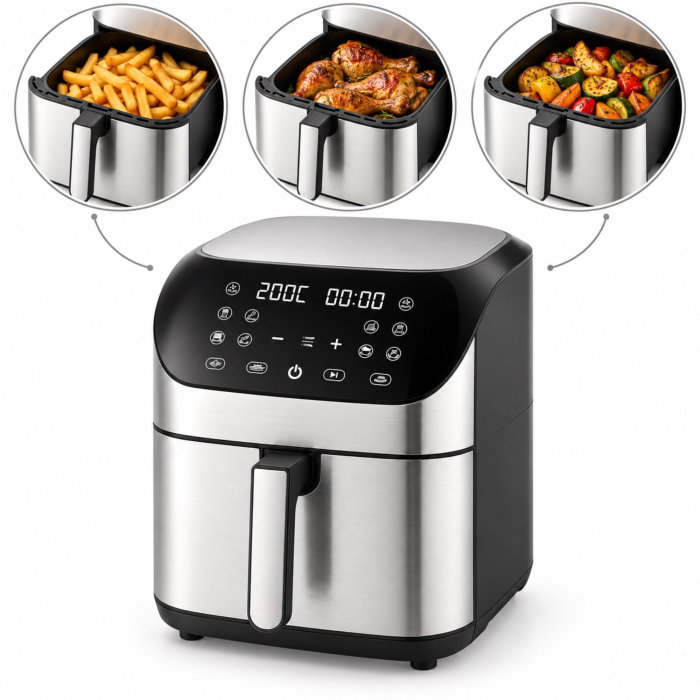 Friteuza cu aer cald VarioShop®, 8L, 10 programe automate, 1800W, gatire fara ulei pentru preparate crocante, panou digital tactil, 80-200°C, negru-argintiu [3]