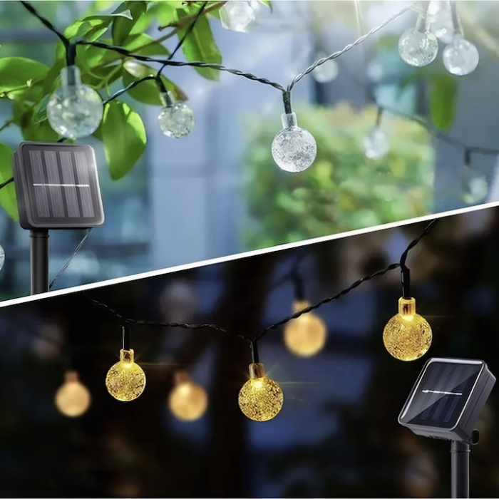 Ghirlanda solara LED cu 100 de globuri VarioShop®, lumina calda, 8 moduri de iluminare, panou solar impermeabil, 12 m, ideala pentru gradina, terasa sau balcon [8]