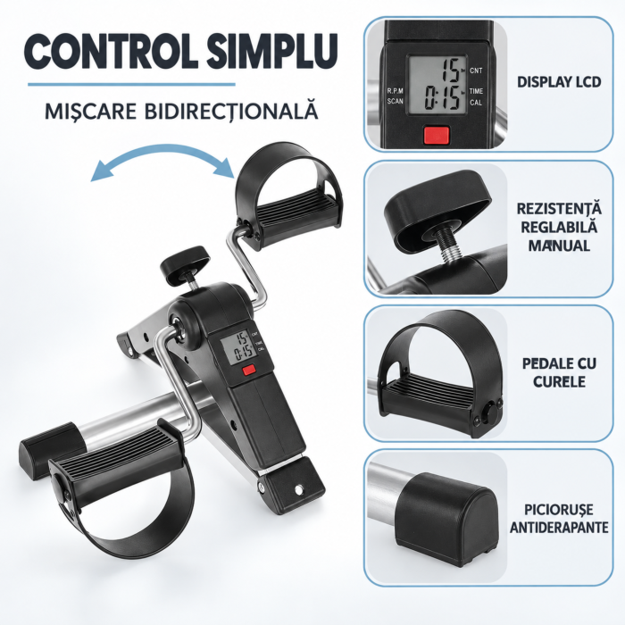 Bicicleta de recuperare 2 in 1 VarioShop®, pentru brate si picioare, pliabila, afisaj LCD,  rezistenta reglabila, pedale antiderapante, baterie LR44, negru [2]