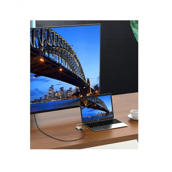 Adaptor Multiport 3 in 1 VarioShop®, USB-C, USB 3.1, HDMI 4K, Plug&Play, 10 Gbps, Hub pentru Laptop, MacBook, Chromebook, Tableta, Portabil, din Aluminiu, Cablu 13 cm, Gri [8]