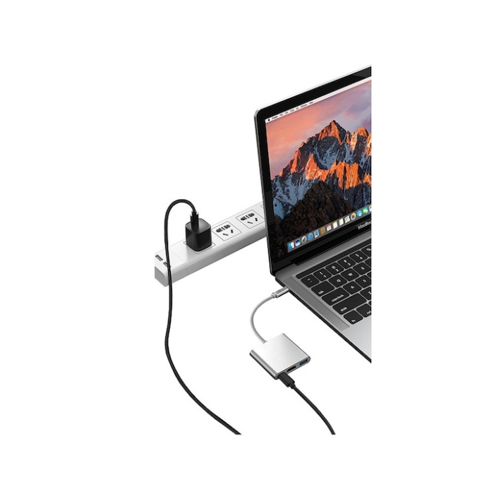 Adaptor Multiport 3 in 1 VarioShop®, USB-C, USB 3.1, HDMI 4K, Plug&Play, 10 Gbps, Hub pentru Laptop, MacBook, Chromebook, Tableta, Portabil, din Aluminiu, Cablu 13 cm, Gri [5]