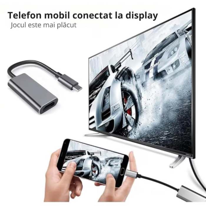 Adaptor USB-C la HDMI VarioShop®, tehnologie Plug and Play, 4K 60Hz, 1000 Mbps, unidirectional, compatibil televizoare, proiectoare, monitoare, Gri/Negru [2]