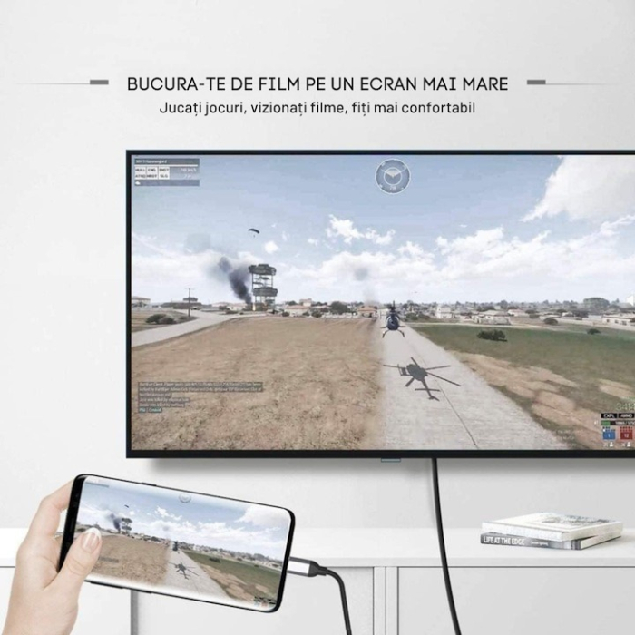 Adaptor USB-C la HDMI VarioShop®, tehnologie Plug and Play, 4K 60Hz, 1000 Mbps, unidirectional, compatibil televizoare, proiectoare, monitoare, Gri/Negru [4]