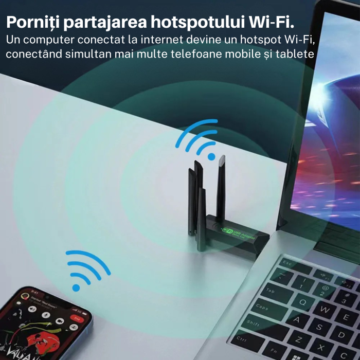 Adaptor Wi-Fi VarioShop®, Dual Band 1300 Mbps USB 3.0, Retea 2.4G si 5G, Conexiune Rapida si Stabila pentru Laptop si PC, 4 antene, Negru [4]