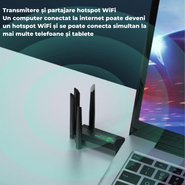 Adaptor Wi-Fi VarioShop®, Dual Band 1300 Mbps USB 3.0, Retea 2.4G si 5G, Conexiune Rapida si Stabila pentru Laptop si PC, 4 antene, Negru [8]
