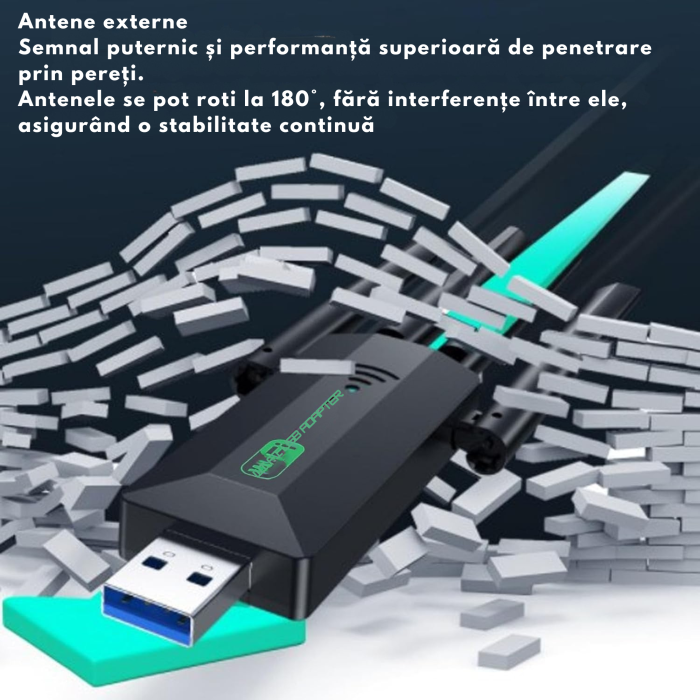 Adaptor Wi-Fi VarioShop®, Dual Band 1300 Mbps USB 3.0, Retea 2.4G si 5G, Conexiune Rapida si Stabila pentru Laptop si PC, 4 antene, Negru [3]