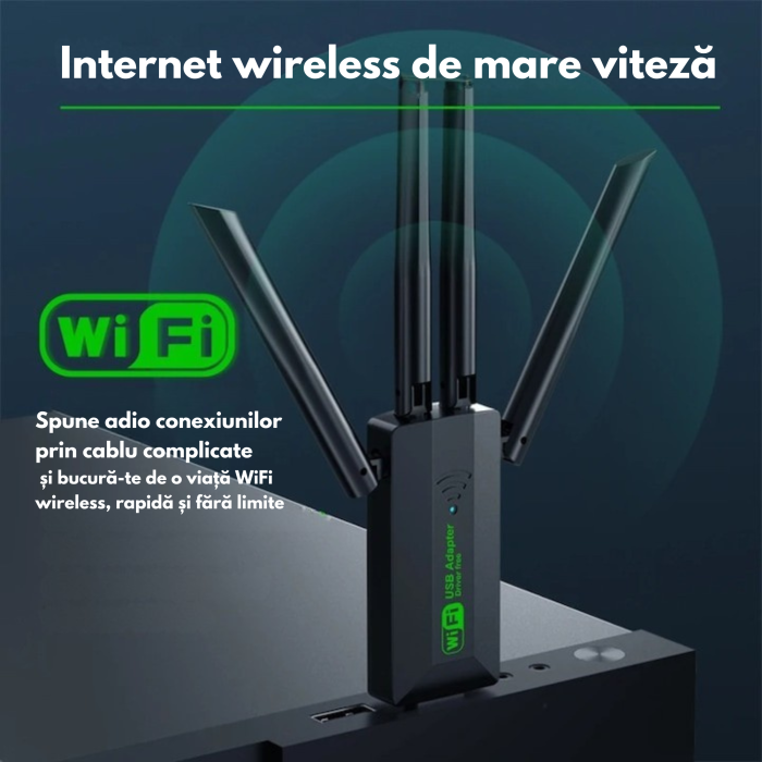 Adaptor Wi-Fi VarioShop®, Dual Band 1300 Mbps USB 3.0, Retea 2.4G si 5G, Conexiune Rapida si Stabila pentru Laptop si PC, 4 antene, Negru [6]