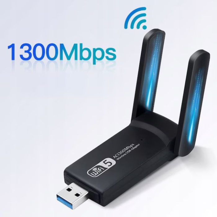 Adaptor wireless VarioShop®, Dual-Band, WiFi Ethernet, Viteza de Transfer 1300Mbps, USB 3.0, Retea 2.4G si 5G, Raza lunga, 2 antene, Negru [3]