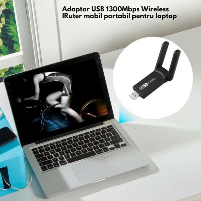 Adaptor wireless VarioShop®, Dual-Band, WiFi Ethernet, Viteza de Transfer 1300Mbps, USB 3.0, Retea 2.4G si 5G, Raza lunga, 2 antene, Negru [2]