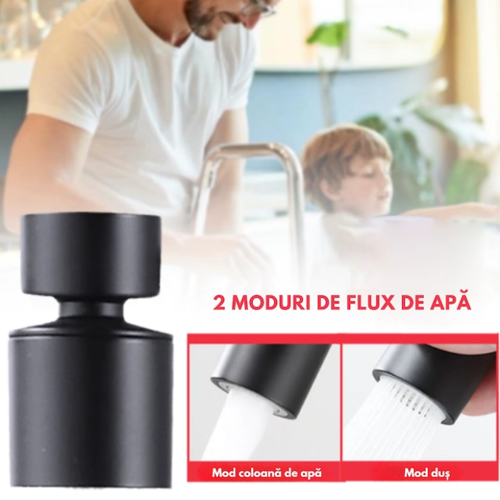 Aerator apa pivotant VarioShop®, functie economizor, filtrare, miez ceramic, doua moduri dus/bule, dimensiune M22 mama, debit 4.5 L/min, cromat, Negru [2]