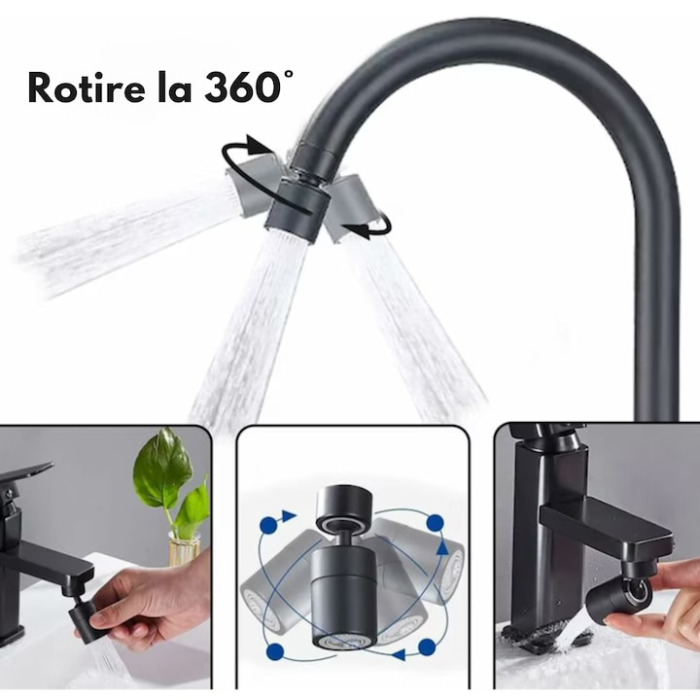 Aerator apa pivotant VarioShop®, functie economizor, filtrare, miez ceramic, doua moduri dus/bule, dimensiune M22 mama, debit 4.5 L/min, cromat, Negru [3]