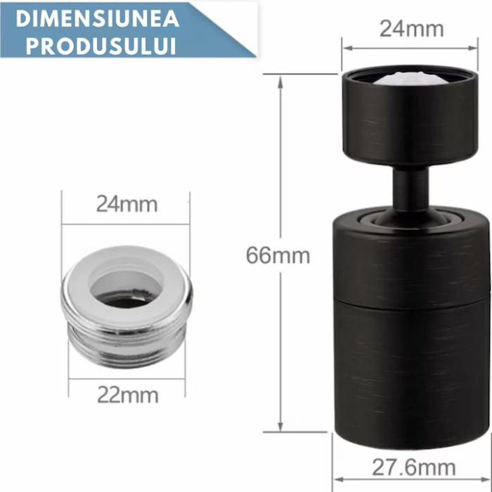Aerator apa pivotant VarioShop®, functie economizor, filtrare, miez ceramic, doua moduri dus/bule, dimensiune M22 mama, debit 4.5 L/min, cromat, Negru [4]