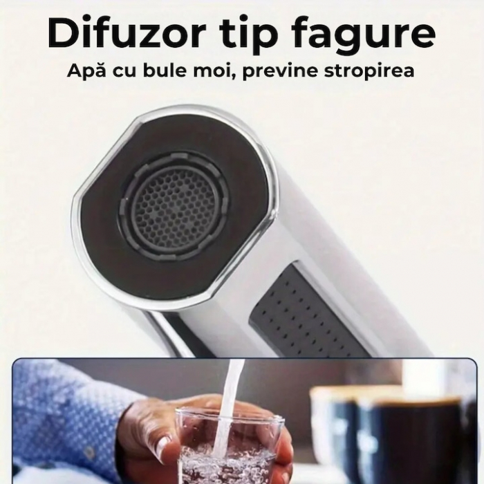 Aerator pentru robinet VarioShop®, 4 moduri de dispersie a apei, rotire 360 grade, filet extermior M22, brat rotativ, 13x12.5cm, Argintiu [7]