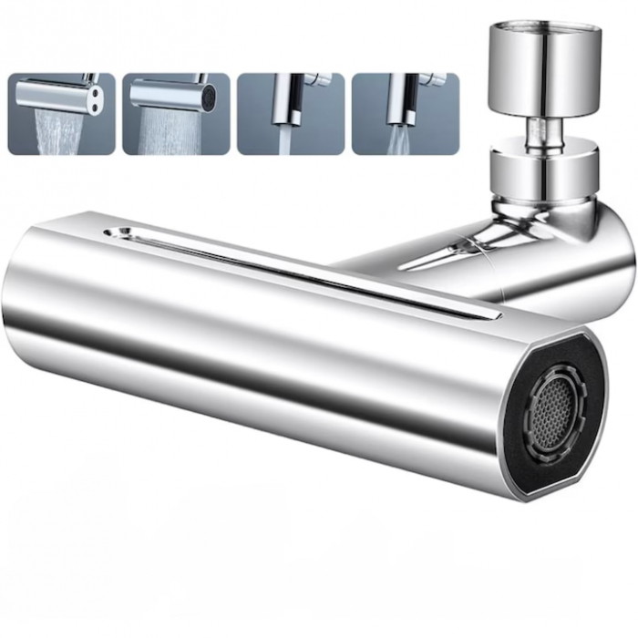 Aerator pentru robinet VarioShop®, 4 moduri de dispersie a apei, rotire 360 grade, filet extermior M22, brat rotativ, 13x12.5cm, Argintiu [22]
