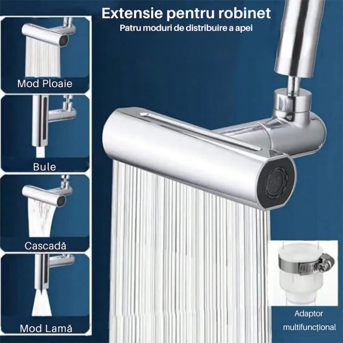 Aerator pentru robinet VarioShop®, 4 moduri de dispersie a apei, rotire 360 grade, filet extermior M22, brat rotativ, 13x12.5cm, Argintiu [4]