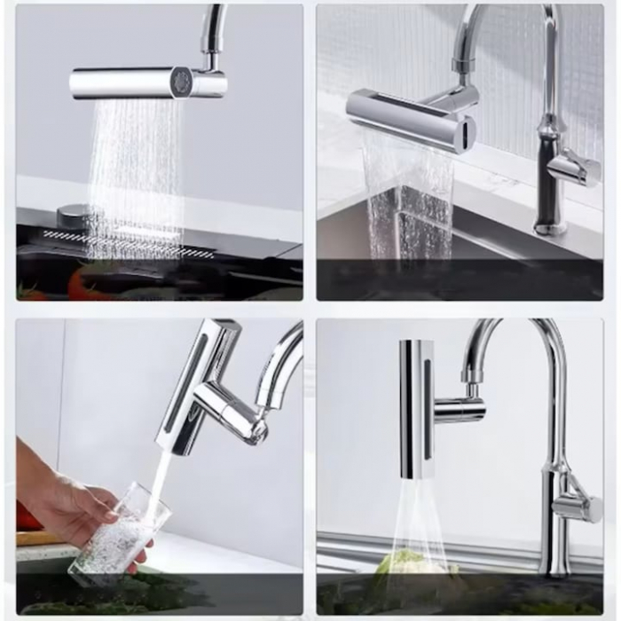 Aerator pentru robinet VarioShop®, 4 moduri de dispersie a apei, rotire 360 grade, filet extermior M22, brat rotativ, 13x12.5cm, Argintiu [27]