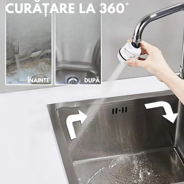 Aerator Robinet de Bucatarie Perlator 3 in 1 VarioShop®, Instalare Usoara, 3 Moduri de Pulverizare, Filet Universal, 24 mm, Crem [2]