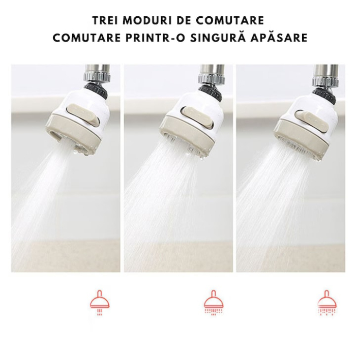 Aerator Robinet de Bucatarie Perlator 3 in 1 VarioShop®, Instalare Usoara, 3 Moduri de Pulverizare, Filet Universal, 24 mm, Crem [7]