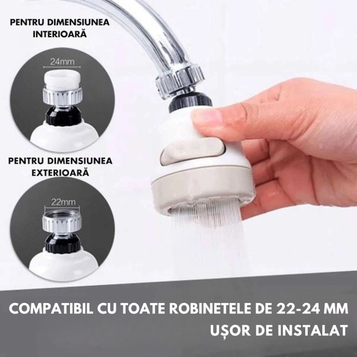 Aerator Robinet de Bucatarie Perlator 3 in 1 VarioShop®, Instalare Usoara, 3 Moduri de Pulverizare, Filet Universal, 24 mm, Crem [4]