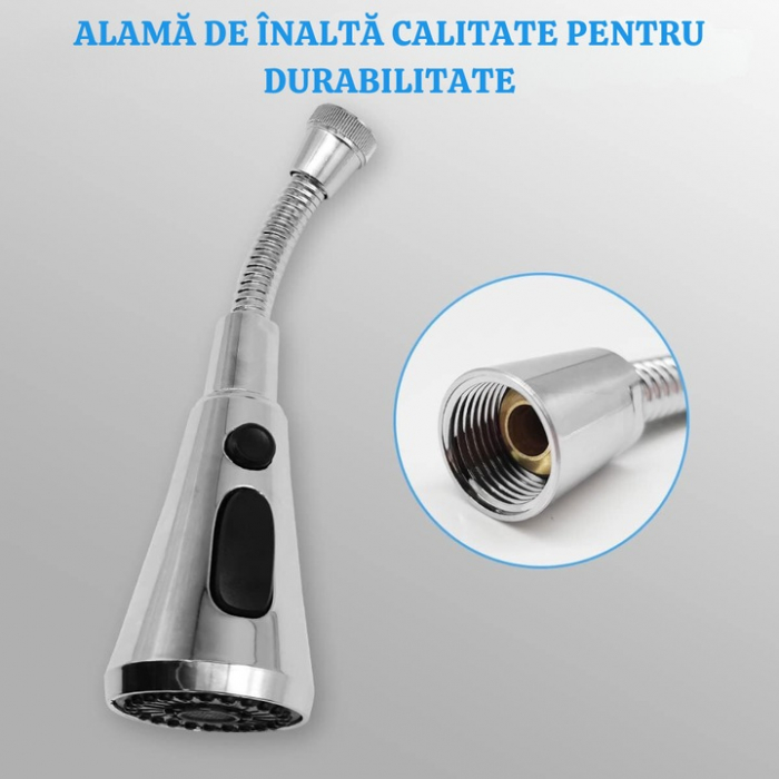 Aerator robinet pivotant VarioShop®, Universal, 3 Moduri de Pulverizare, Filet G1/2, Rotire 360°, Economisirea Apei, Flexibil, Instalare Usoara, Argintiu [6]