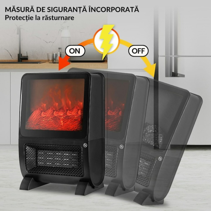 Aeroterma electrica cu efect de semineu 3D VarioShop®, 2000W, flacara realista, incalzire rapida, telecomanda, timer 1–8h, protectie la supraincalzire [5]