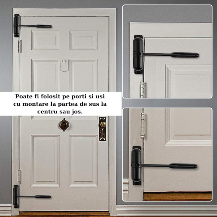 Amortizor usa inchidere automata VarioShop®, universal, pentru usi de pana la 60 kg, montaj simplu, reglare viteza, kit complet inclus, negru [20]