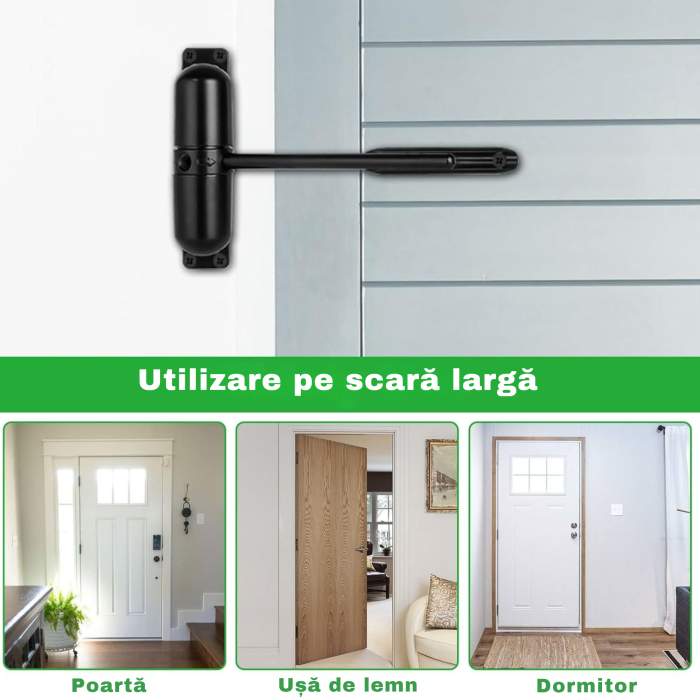 Amortizor usa inchidere automata VarioShop®, universal, pentru usi de pana la 60 kg, montaj simplu, reglare viteza, kit complet inclus, negru [15]
