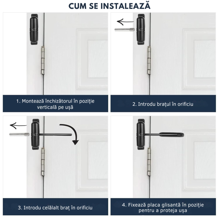 Amortizor usa inchidere automata VarioShop®, universal, pentru usi de pana la 60 kg, montaj simplu, reglare viteza, kit complet inclus, negru [2]