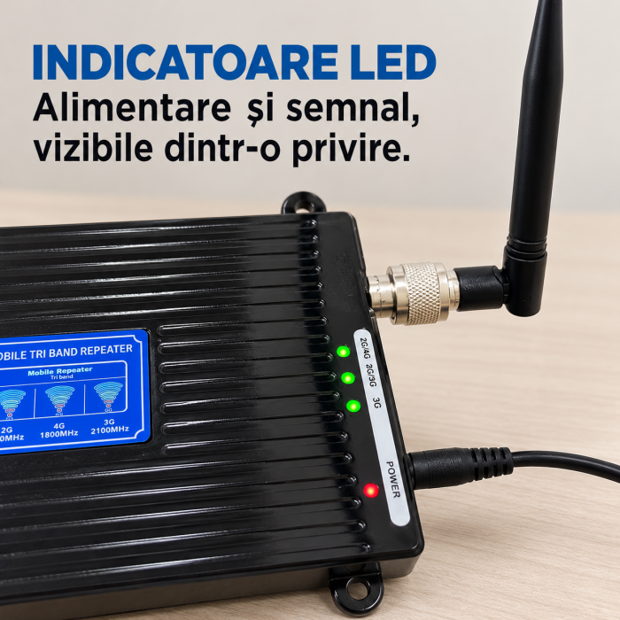 Amplificator semnal GSM VarioShop®, pentru interior, cu antena exterioara LPDA 20 dBi, antena interioara 5 dBi, afisaj LCD, cablu 10 m, alimentator 12V, negru [3]
