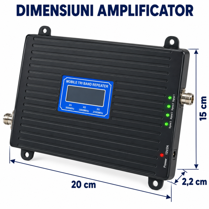 Amplificator semnal GSM VarioShop®, pentru interior, cu antena exterioara LPDA 20 dBi, antena interioara 5 dBi, afisaj LCD, cablu 10 m, alimentator 12V, negru [4]