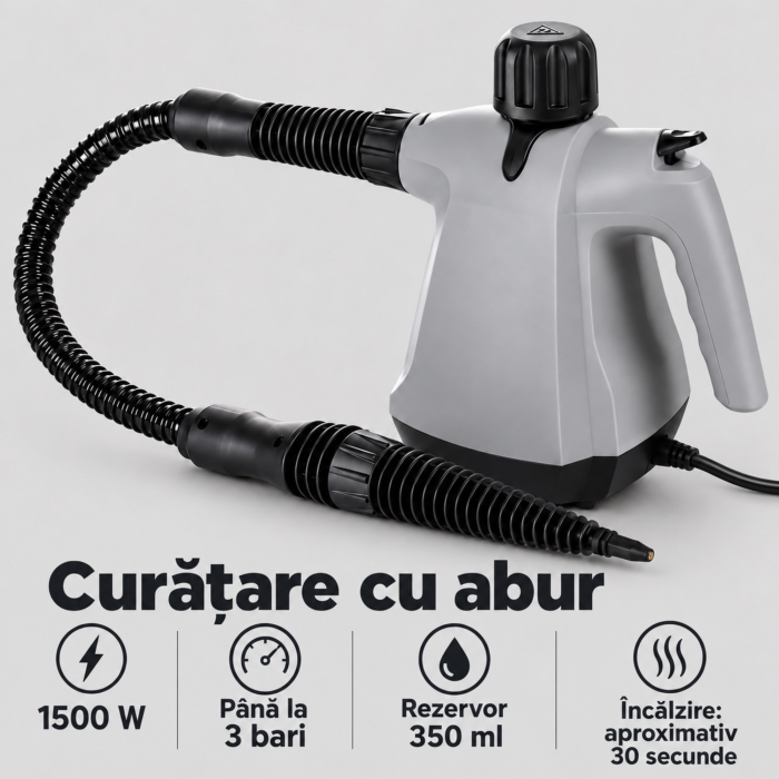 Aparat de curatat cu abur multifunctional VarioShop®, cu 11 accesorii, portabil, curatare fara detergenti, 1500 W, presiune maxima 3 bari, rezervor 350 ml, gri-negru [6]