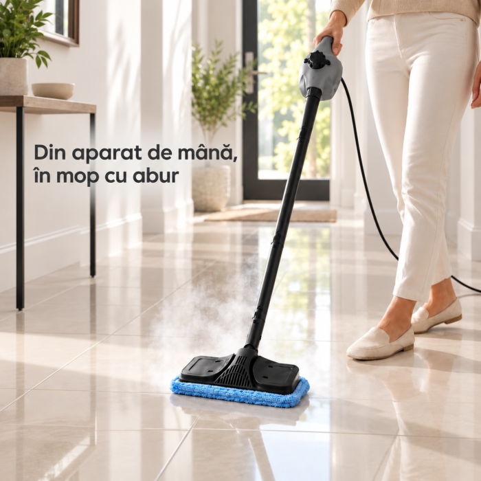 Aparat de curatat cu abur multifunctional VarioShop®, cu 11 accesorii, portabil, curatare fara detergenti, 1500 W, presiune maxima 3 bari, rezervor 350 ml, gri-negru [7]