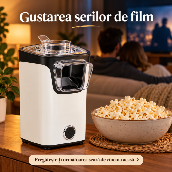 Aparat de facut popcorn cu aer cald VarioShop®, 1100 W, fara ulei, capacitate 60 g boabe per ciclu, cupa de masurare 70 ml, capac, buton ON/OFF, compact, 13.5 x 16 x 26 cm, alb [7]