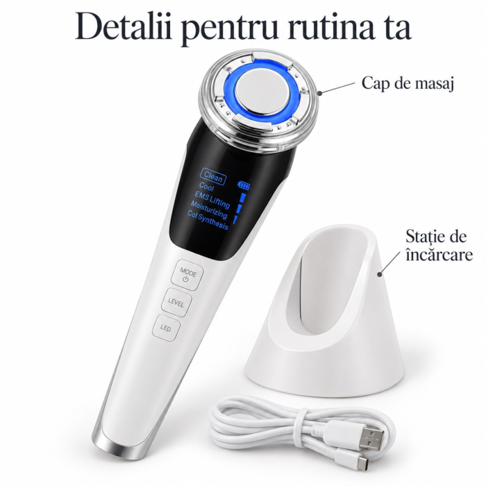 Aparat de ingrijire faciala VarioShop®, 5 in 1, wireless, cu LED, functie cald/rece, vibratii, baterie 1000 mAh, alb/negru [7]
