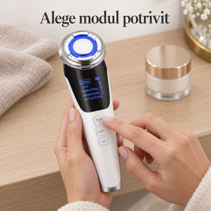 Aparat de ingrijire faciala VarioShop®, 5 in 1, wireless, cu LED, functie cald/rece, vibratii, baterie 1000 mAh, alb/negru [5]