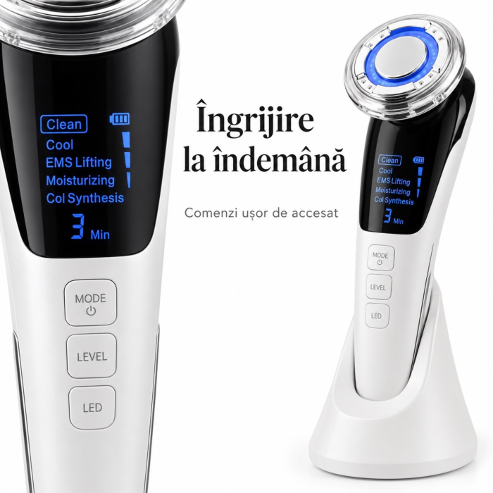 Aparat de ingrijire faciala VarioShop®, 5 in 1, wireless, cu LED, functie cald/rece, vibratii, baterie 1000 mAh, alb/negru [6]