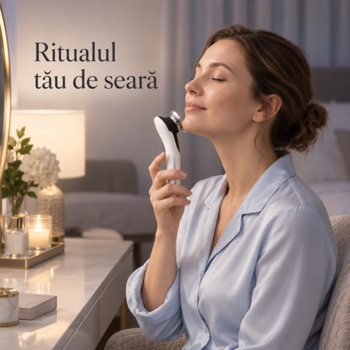 Aparat de ingrijire faciala VarioShop®, 5 in 1, wireless, cu LED, functie cald/rece, vibratii, baterie 1000 mAh, alb/negru [8]