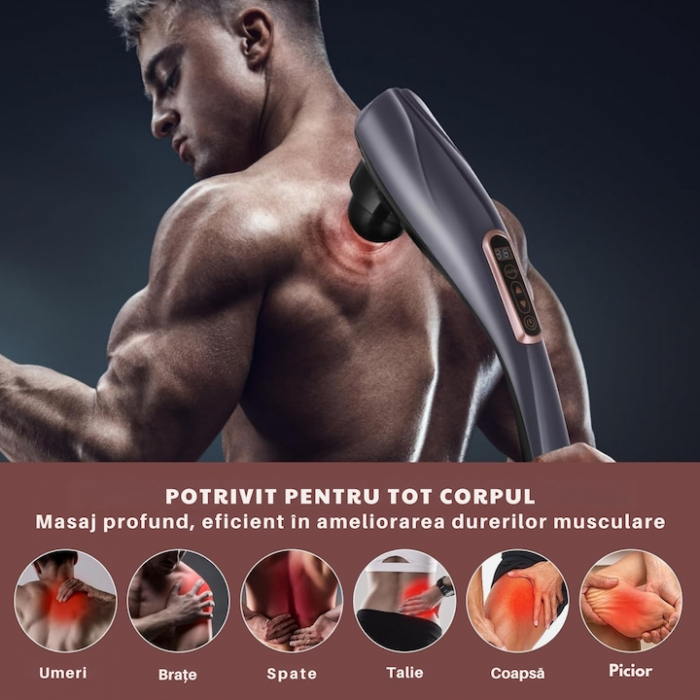Aparat de masaj 9 in 1 VarioShop®, fara fir, pentru tonifiere, dureri musculare, relaxare, 6 capuri de masaj, 10 nivele de intensitate, 12 programe de masaj, portabil, 42 x 8 x 10 cm, Negru [2]