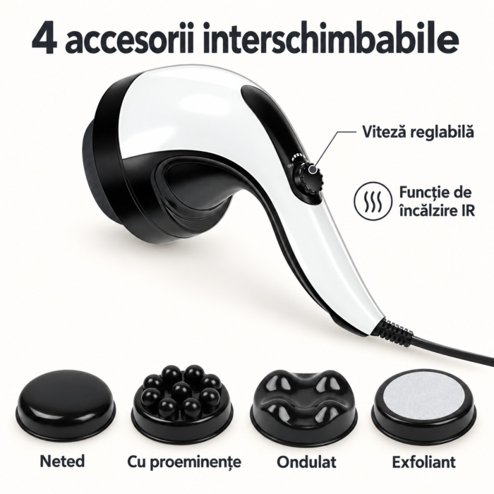 Aparat de masaj anticelulitic pentru corp VarioShop®, 4 capete interschimbabile pentru relaxare si exfoliere, vibratii reglabile, incalzire cu infrarosu, 23,6 x 14,9 x 11 cm, alb [9]