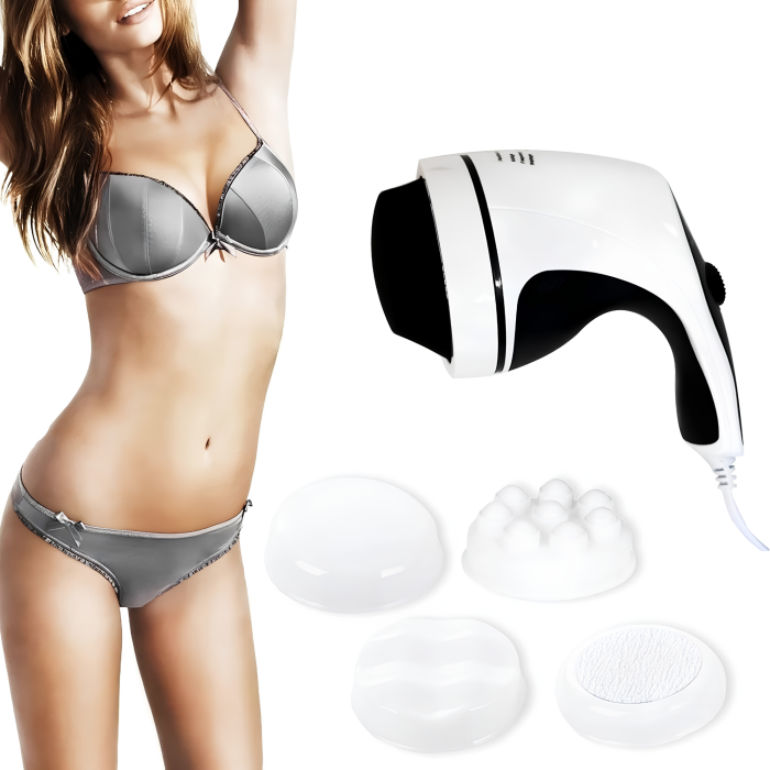 Aparat de masaj corporal anticelulitic VarioShop®, pentru abdomen, picioare și corp, cu 4 capete interschimbabile, încălzire și vibrații, 9x16x25 cm, alb/negru [2]