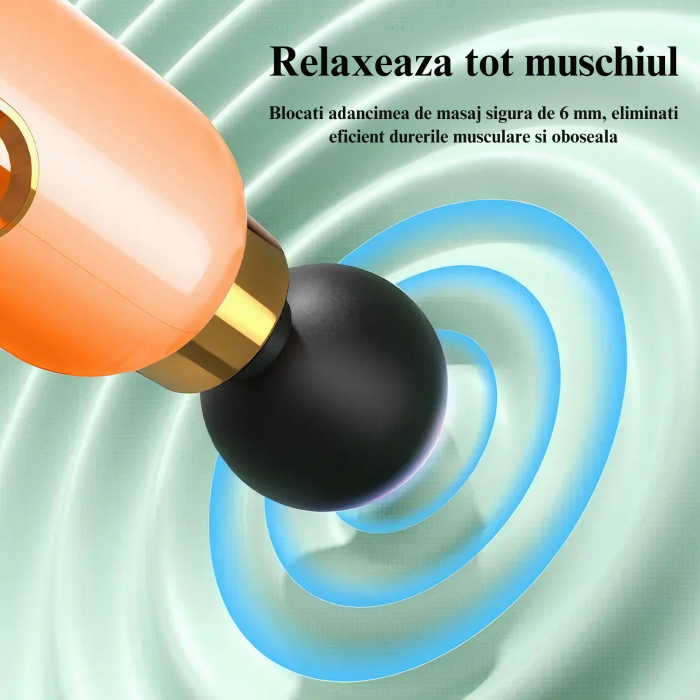 Aparat de Masaj Profesional VarioShop®, tip pistol cu 9 viteze, 4 capete interschimbabile, pentru cap/coloana/umeri/picioare, reincarcabil, putere 30W, 4200 rpm, Baterie Lithium 1500 mAh, Afisaj LED, [11]