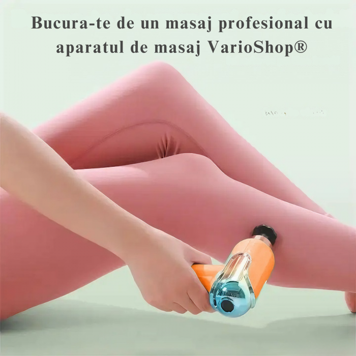 Aparat de Masaj Profesional VarioShop®, tip pistol cu 9 viteze, 4 capete interschimbabile, pentru cap/coloana/umeri/picioare, reincarcabil, putere 30W, 4200 rpm, Baterie Lithium 1500 mAh, Afisaj LED, [19]
