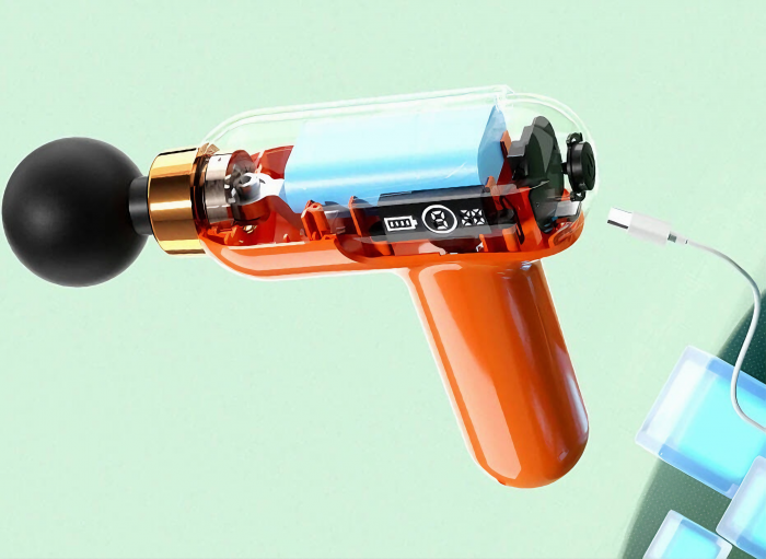 Aparat de Masaj Profesional VarioShop®, tip pistol cu 9 viteze, 4 capete interschimbabile, pentru cap/coloana/umeri/picioare, reincarcabil, putere 30W, 4200 rpm, Baterie Lithium 1500 mAh, Afisaj LED, [16]