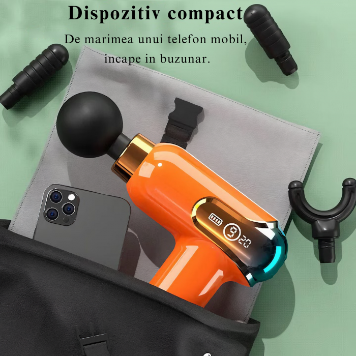 Aparat de Masaj Profesional VarioShop®, tip pistol cu 9 viteze, 4 capete interschimbabile, pentru cap/coloana/umeri/picioare, reincarcabil, putere 30W, 4200 rpm, Baterie Lithium 1500 mAh, Afisaj LED, [5]